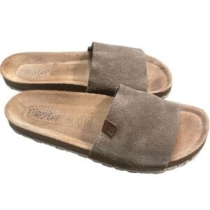 Biostep Taupe Suede Sandals Sz 9 Minimalist Wide Leather Band Naturalist Slides